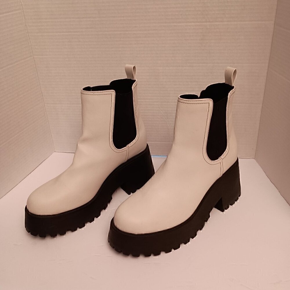 Women's Mid-Calf Low Heel Platform Chunky Pull On Chelsea Ankle Boots Size 10